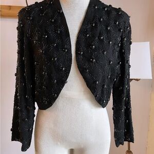 1940s Elegant Black Beaded Bolero Jacket